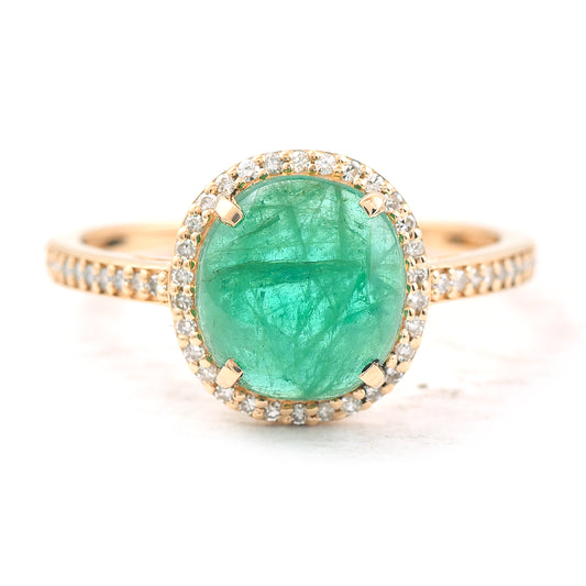1.96 Ct Oval Cabochon Cut Natural Emerald 14K Gold Ring