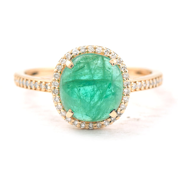 1.96 Ct Oval Cabochon Cut Natural Emerald 14K Gold Ring