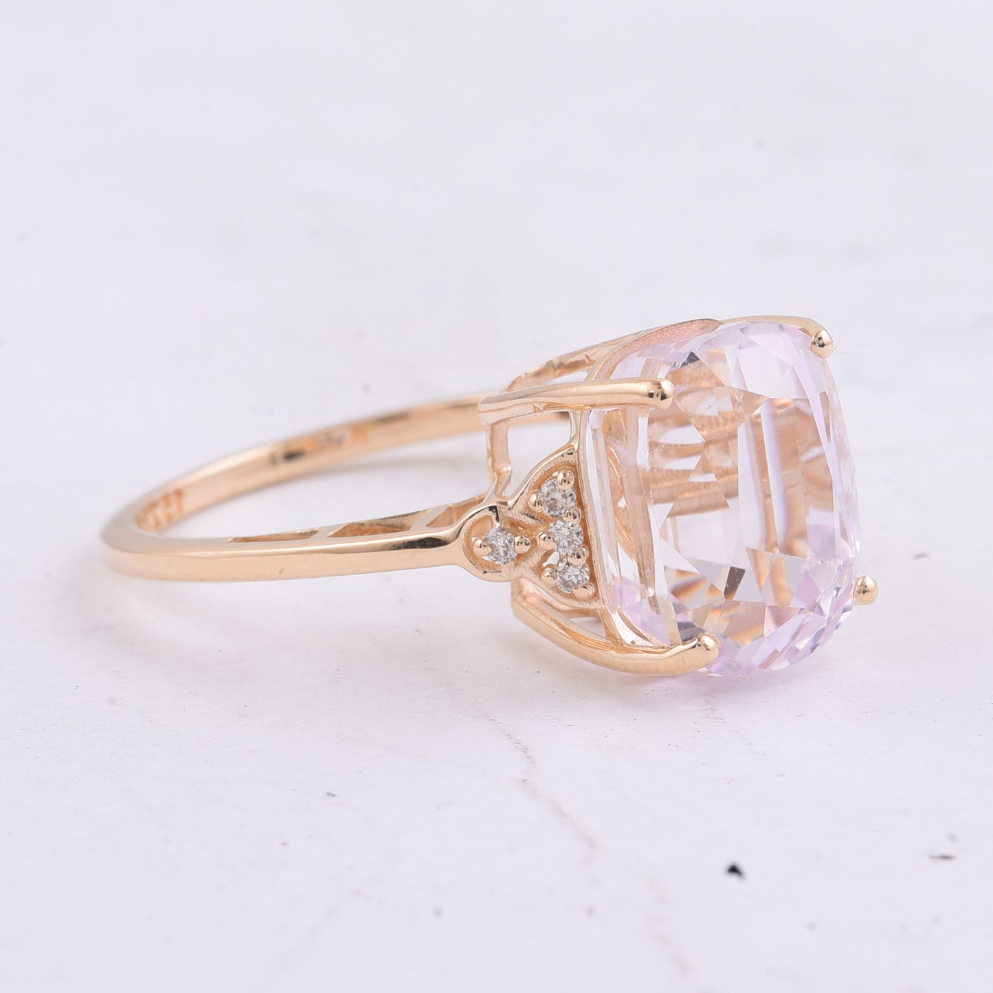 6.57 Ct Cushion Natural Kunzite 14K Gold Ring