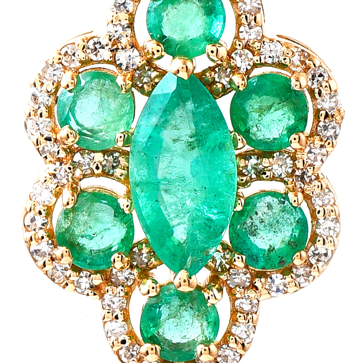 1.40 Ct Marquise Mixed Cut, Round Mixed Cut Natural Emerald 14K Gold Pendant