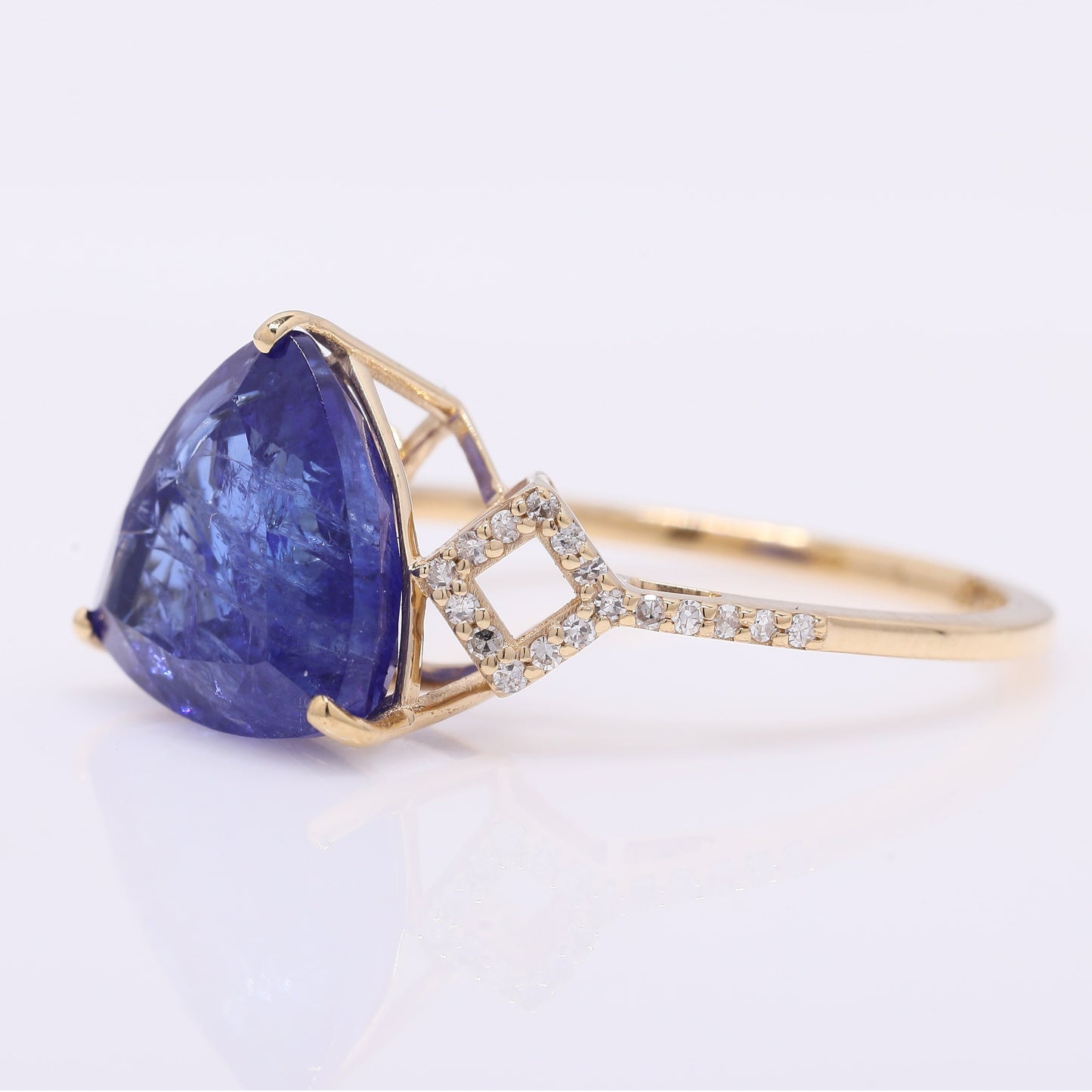 5.03 Ct Triangle Mixed Cut Natural Tanzanite 14K Gold Ring