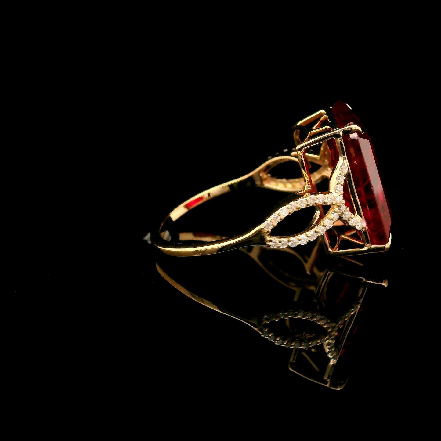 9.74 Ct Emerald Cut Lab Grown Ruby 14K Gold Ring