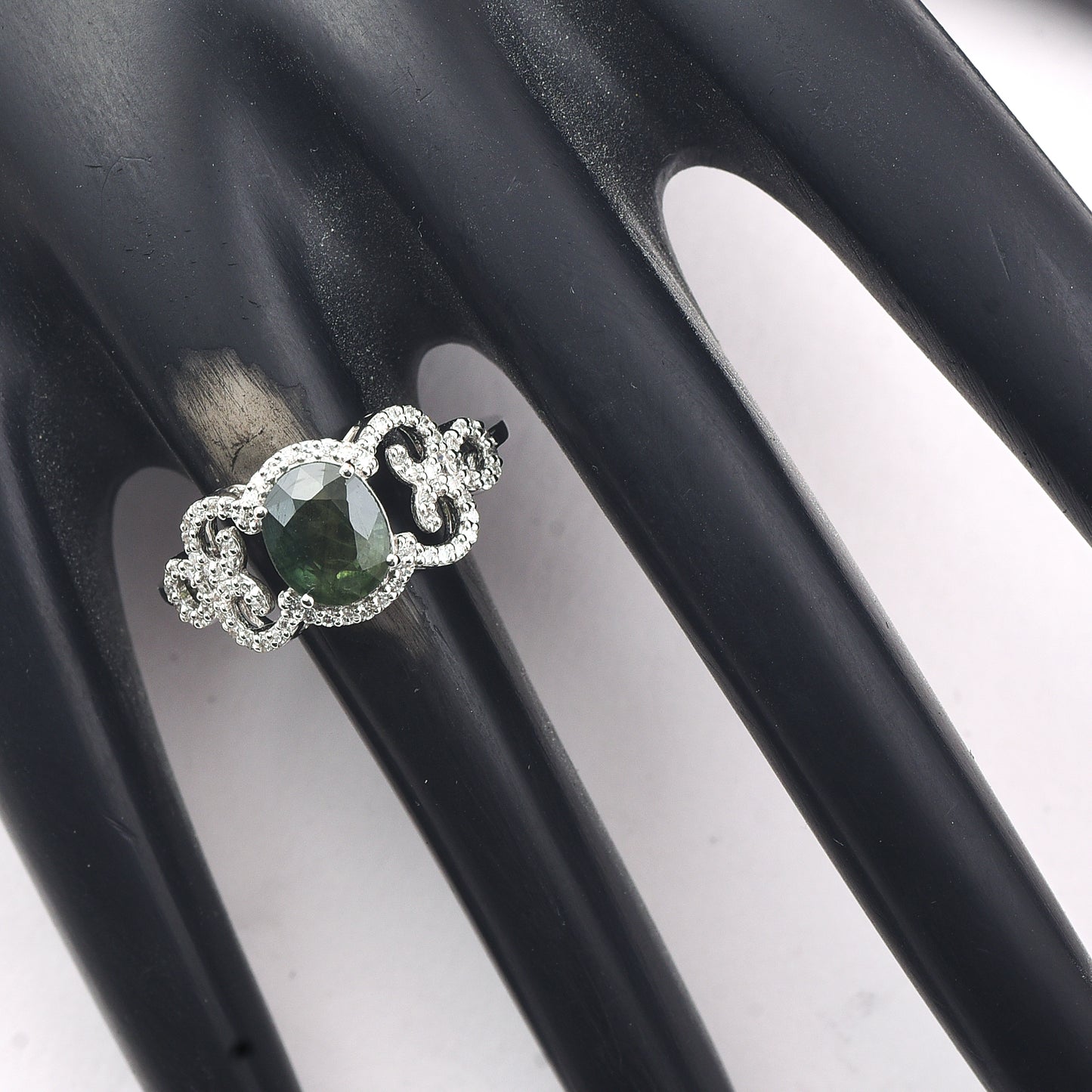 2.15 Ct Oval Mixed Cut Natural Green Sapphire 950 Platinum Ring