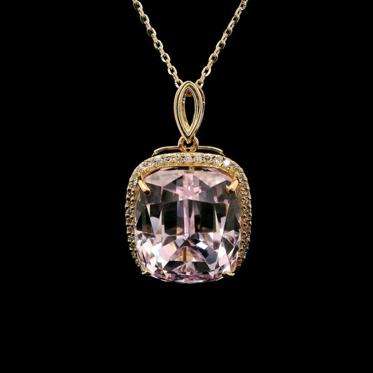 11.72 Ct Cushion Kunzite 14K Gold Pendant
