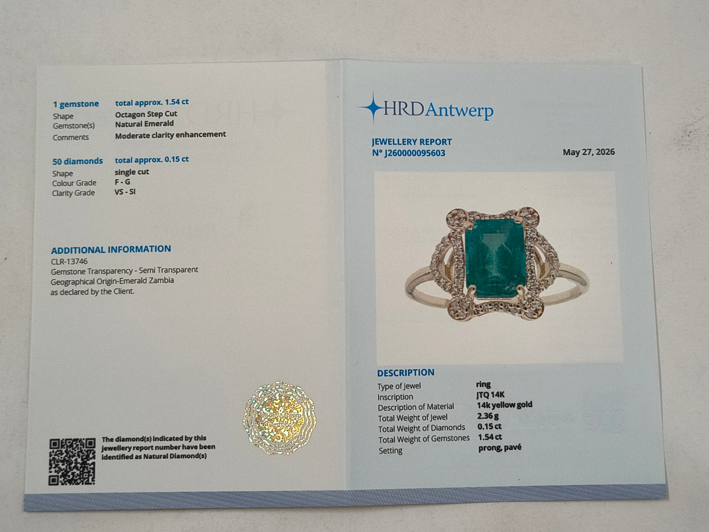 1.69 Ct Octagon Step Cut Natural Emerald 14K Gold Ring