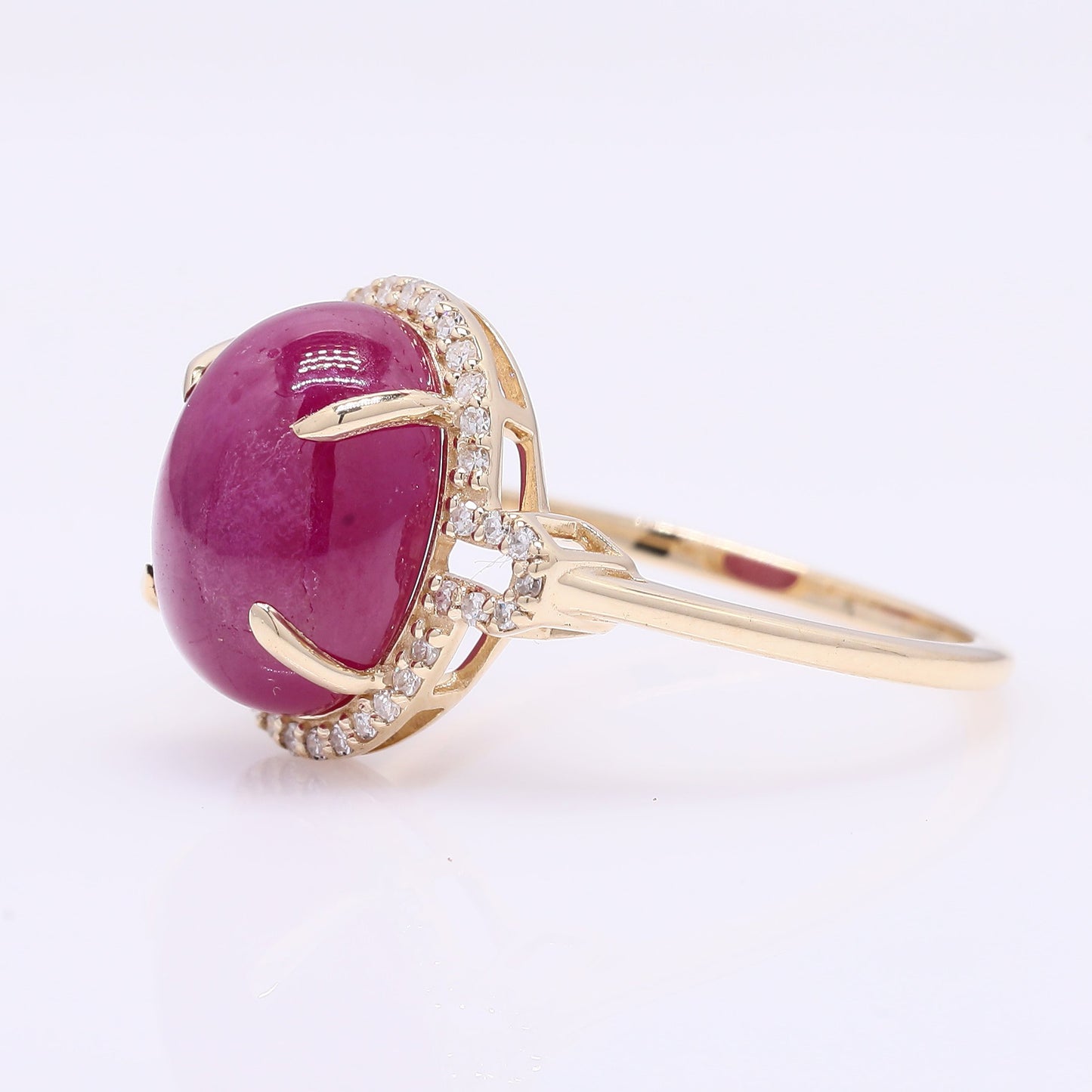 6.60 Ct Oval Cabochon Cut Natural Ruby 14K Gold Ring