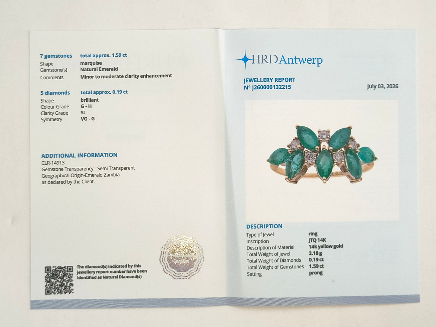1.78 Ct Marquise Natural Emerald 14K Gold Ring