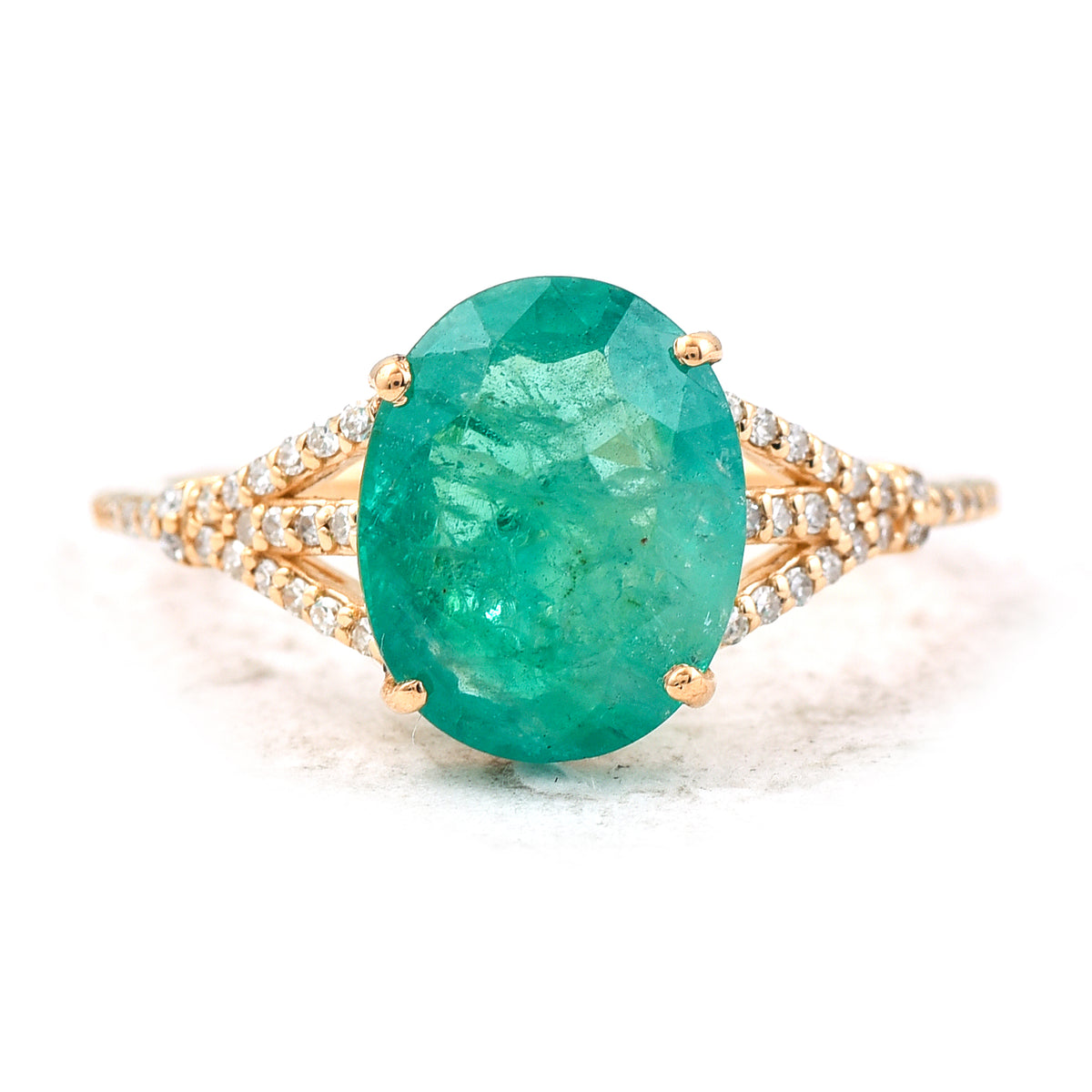 3.25 Ct Oval Mixed Cut Natural Emerald 14K Gold Ring