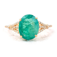 3.25 Ct Oval Mixed Cut Natural Emerald 14K Gold Ring