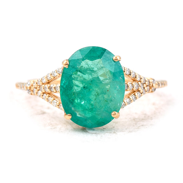 3.25 Ct Oval Mixed Cut Natural Emerald 14K Gold Ring