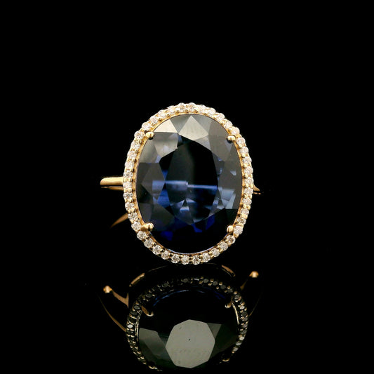 5.44 Ct Oval Mixed Cut Lab Grown Sapphire 14K Gold Ring