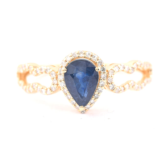 1.30 Ct Pear Mixed Cut Natural Sapphire 14K Gold Ring