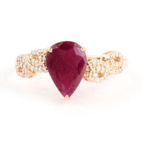 2.32 Ct Pear Mixed Cut Natural Corundum Ruby 14K Gold Ring