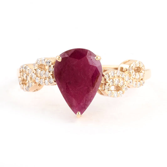 2.32 Ct Pear Mixed Cut Natural Corundum Ruby 14K Gold Ring