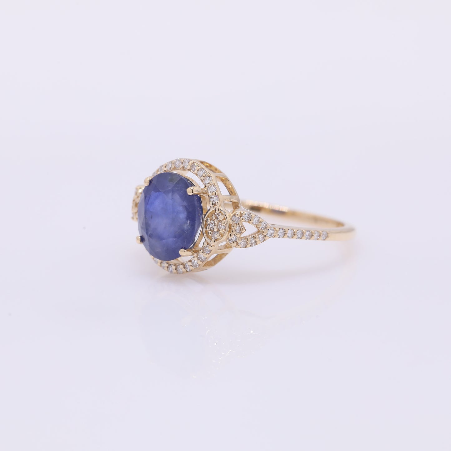 2.95 Ct Oval Mixed Cut Natural Sapphire 14K Gold Ring