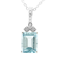 3.31 Ct Octagon Blue Topaz, White Zircon 925 Sterling Silver Pendant