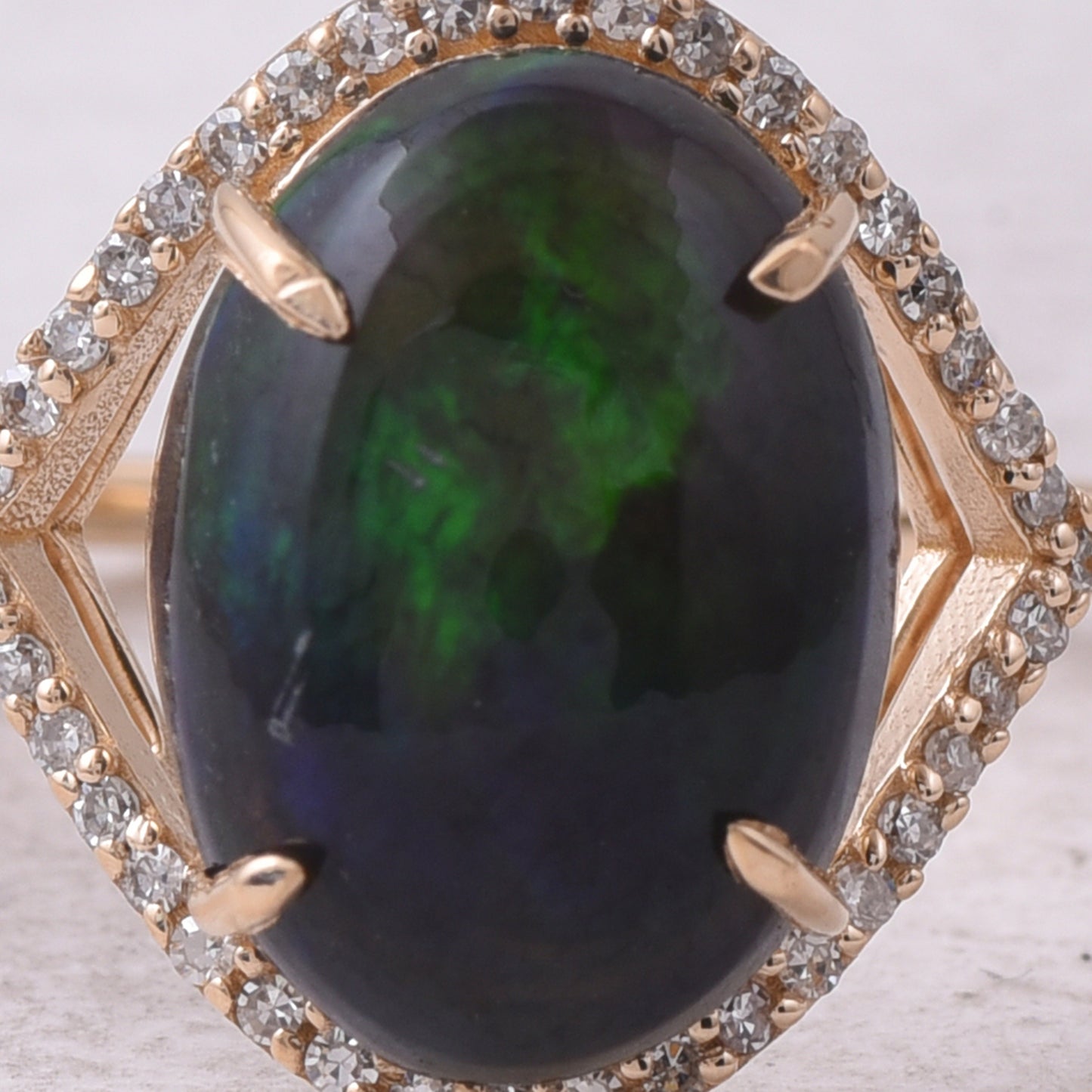 2.99 Ct Oval Cabochon Cut Natural Black Opal 14K Gold Ring