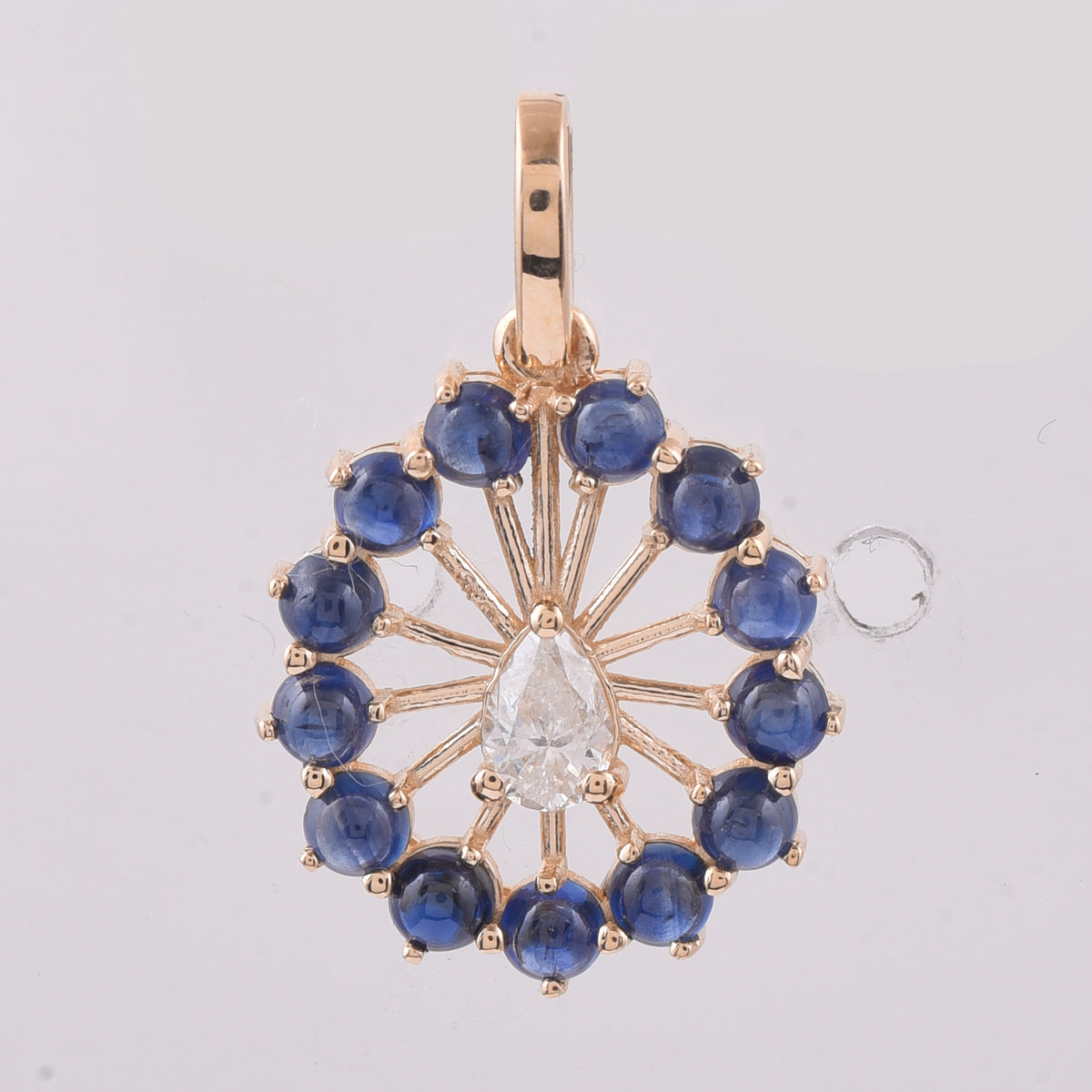 1.39 Ct Round Cabochon Cut Natural Sapphire 14K Gold Pendant