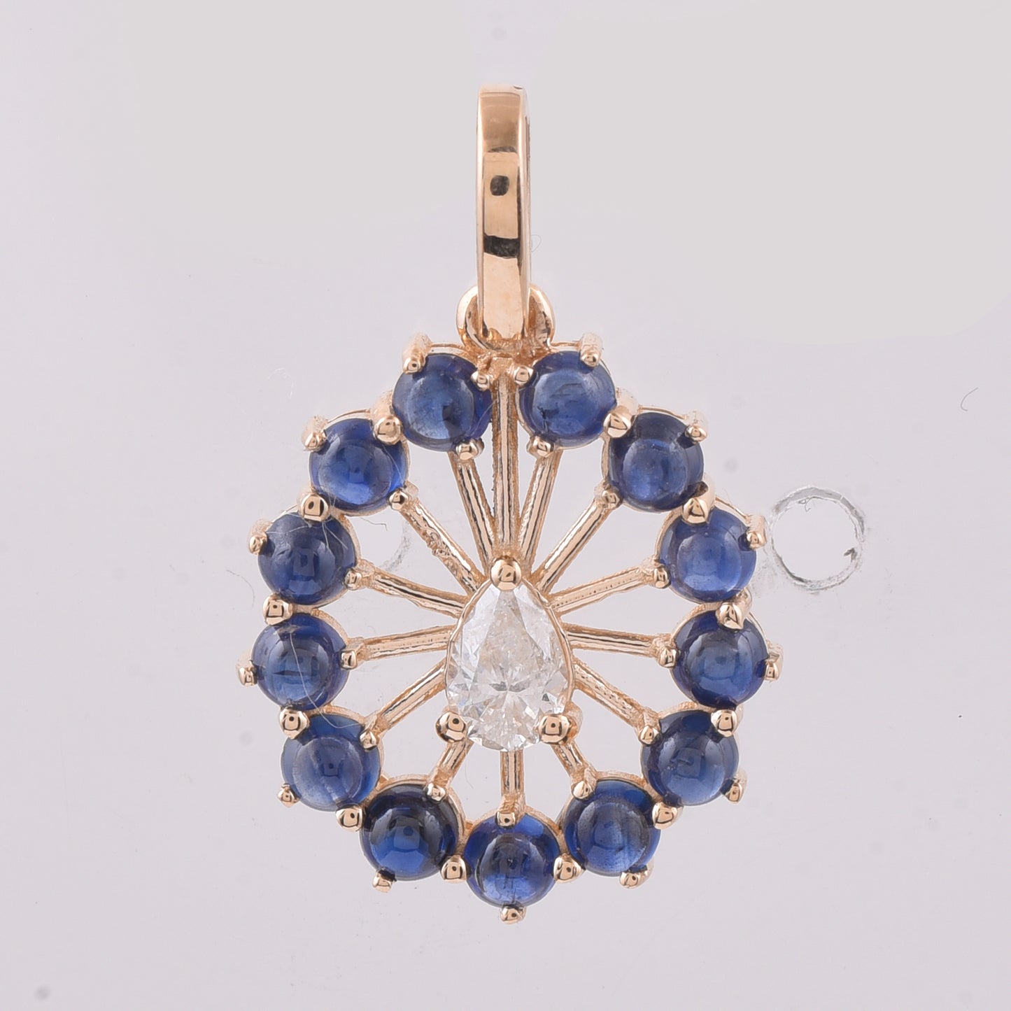 1.39 Ct Round Cabochon Cut Natural Sapphire 14K Gold Pendant