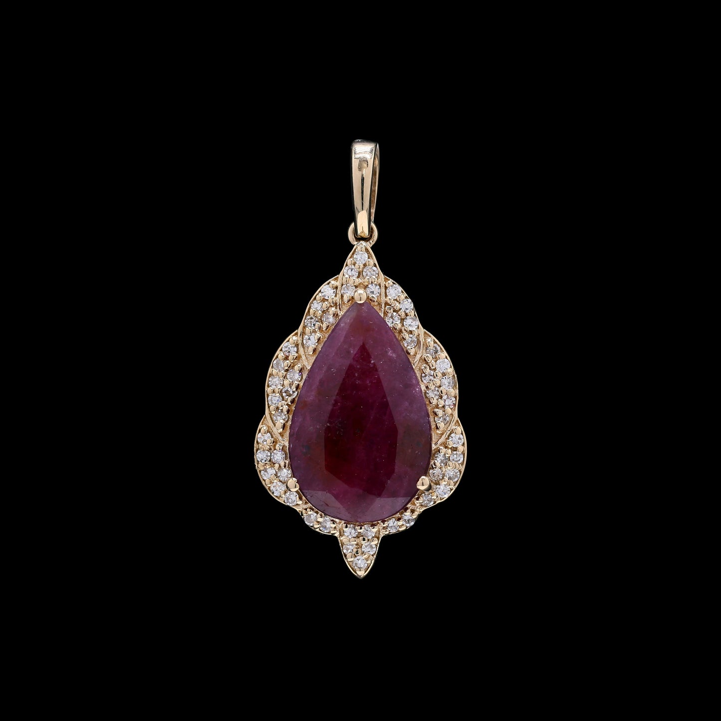 3.98 Ct Pear Mixed Cut Natural Ruby 14K Gold Pendant