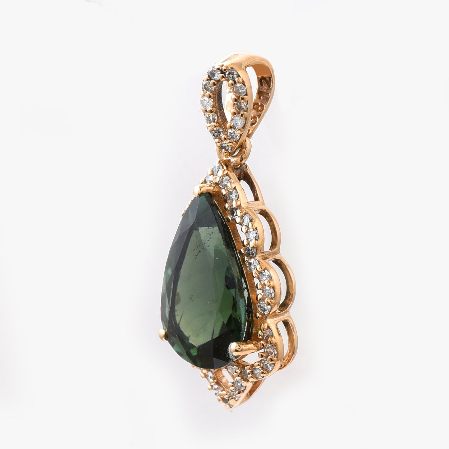 2.24 Ct Pear Mixed Cut Natural Green Tourmaline 14K Gold Pendant