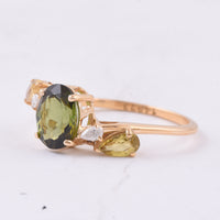 1.67 Ct Oval, Pear Natural Multi-Coloured Tourmaline 14K Gold Ring
