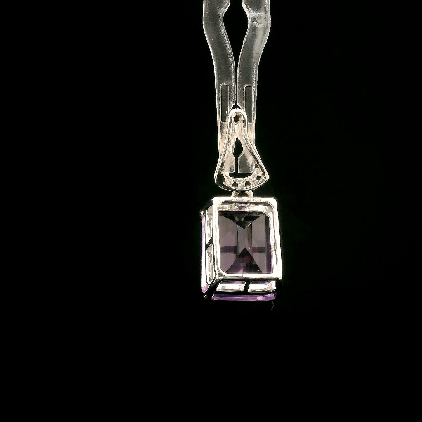 3.44 Ct Octagon Amethyst, White Zircon 925 Sterling Silver Pendant