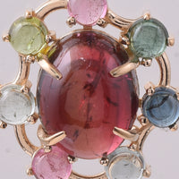 4.59 Ct Oval Cabochon Cut, Round Cabochon Cut Natural Multi-Coloured Tourmaline 14K Gold Pendant