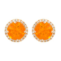 1.29 Ct Round Mixed Cut Natural Fire Opal 14K Gold Earrings
