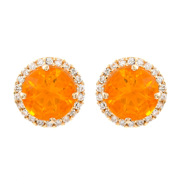 1.29 Ct Round Mixed Cut Natural Fire Opal 14K Gold Earrings