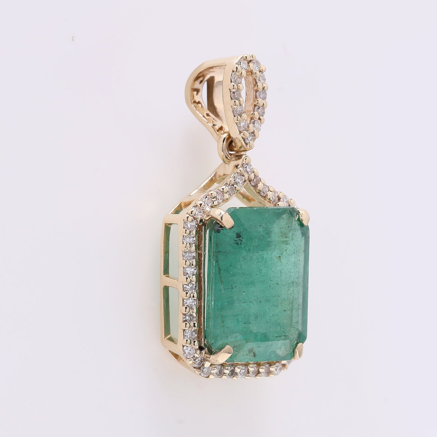 3.15 Ct Octagon Step Cut Natural Emerald 14K Gold Pendant
