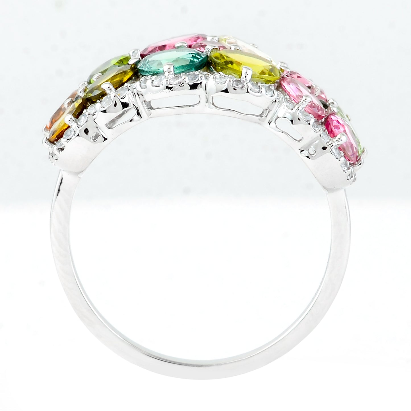 3.07 Ct Oval Mixed Cut, Round Mixed Cut Natural Multi-Coloured Tourmaline 950 Platinum Ring