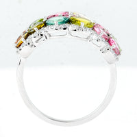 3.07 Ct Oval Mixed Cut, Round Mixed Cut Natural Multi-Coloured Tourmaline 950 Platinum Ring