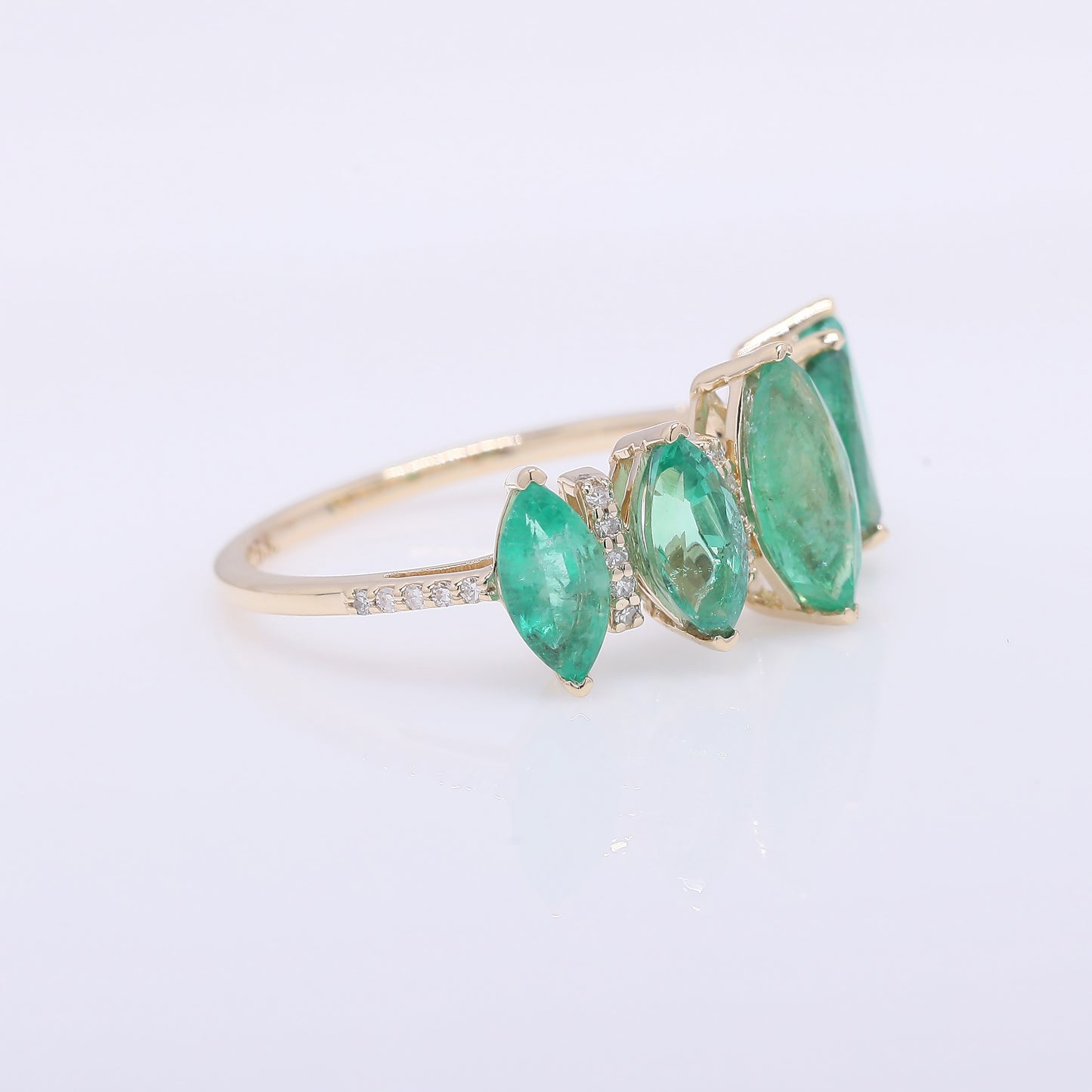 2.23 Ct Marquise Mixed Cut Natural Emerald 14K Gold Ring