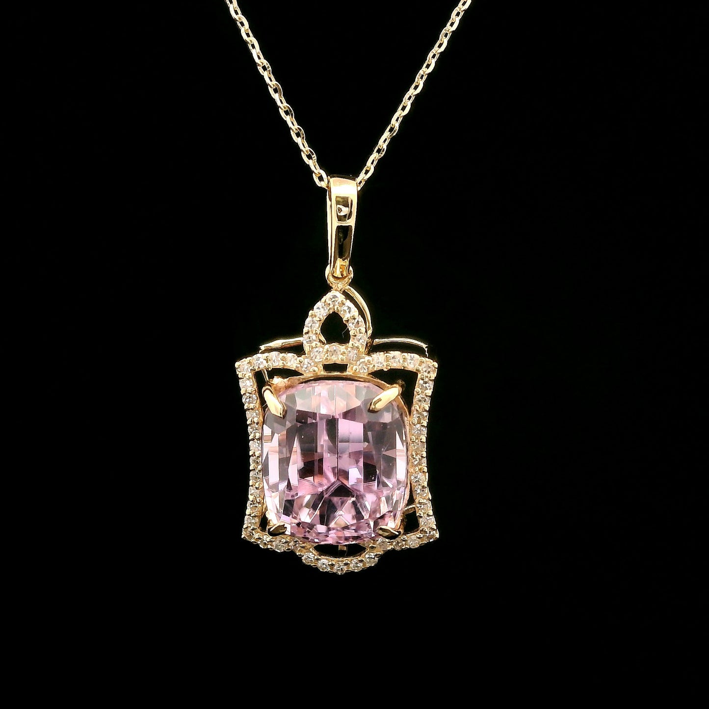 7.26 Ct Cushion Kunzite 14K Gold Pendant