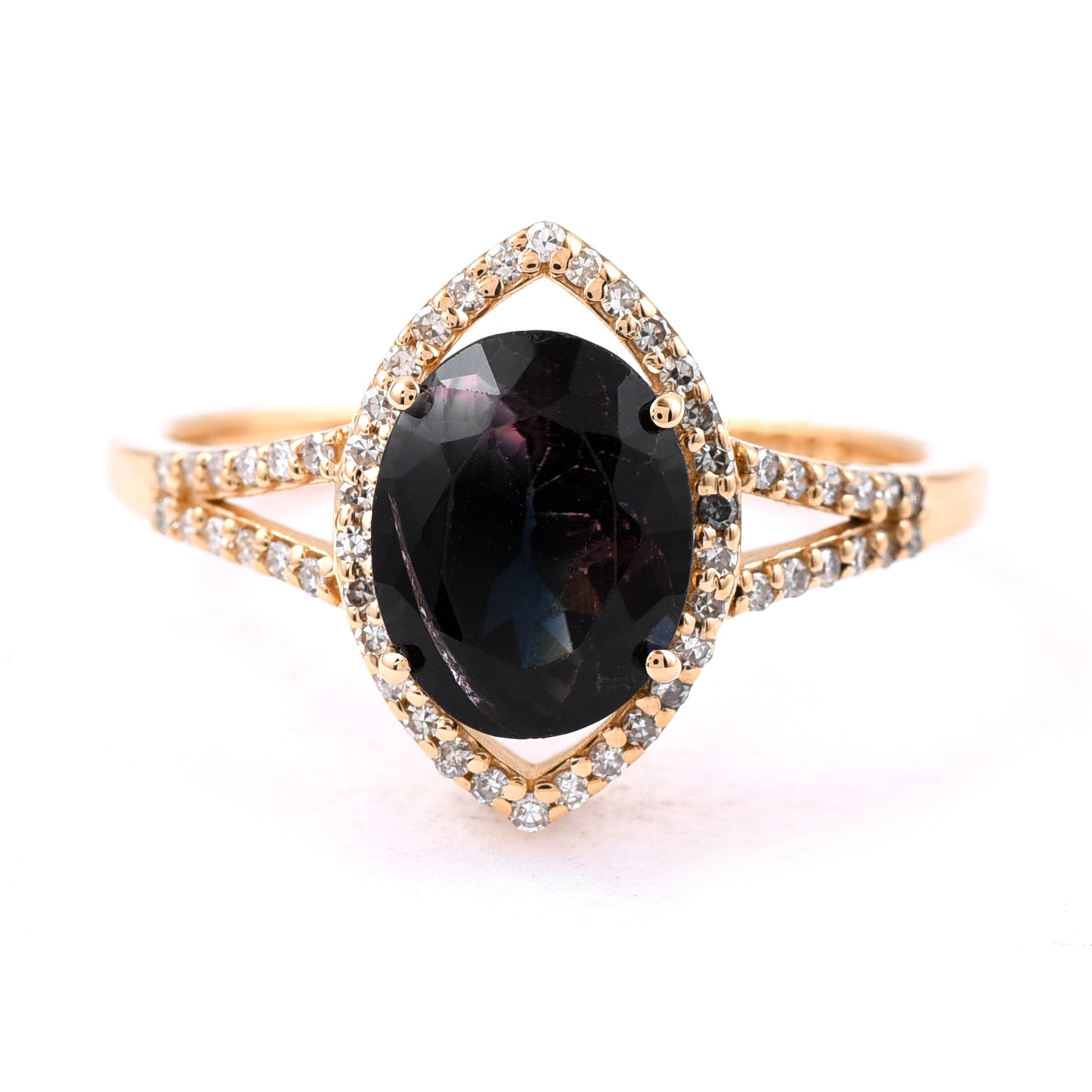 2.19 Ct Oval Mixed Cut Natural Bi-Coloured Tourmaline 14K Gold Ring