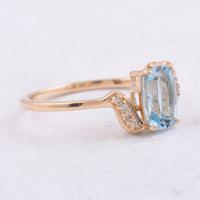 1.12 Ct Cushion Natural Aquamarine 14K Gold Ring