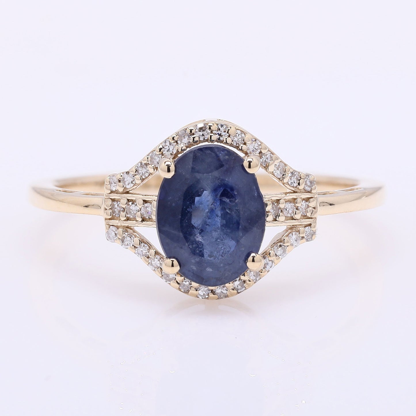 1.72 Ct Oval Mixed Cut Natural Sapphire 14K Gold Ring