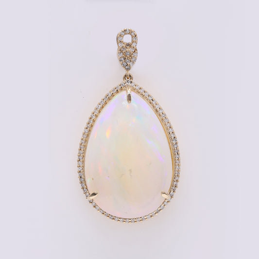 18.10 Ct Pear Cabochon Natural Opal 14K Gold Pendant