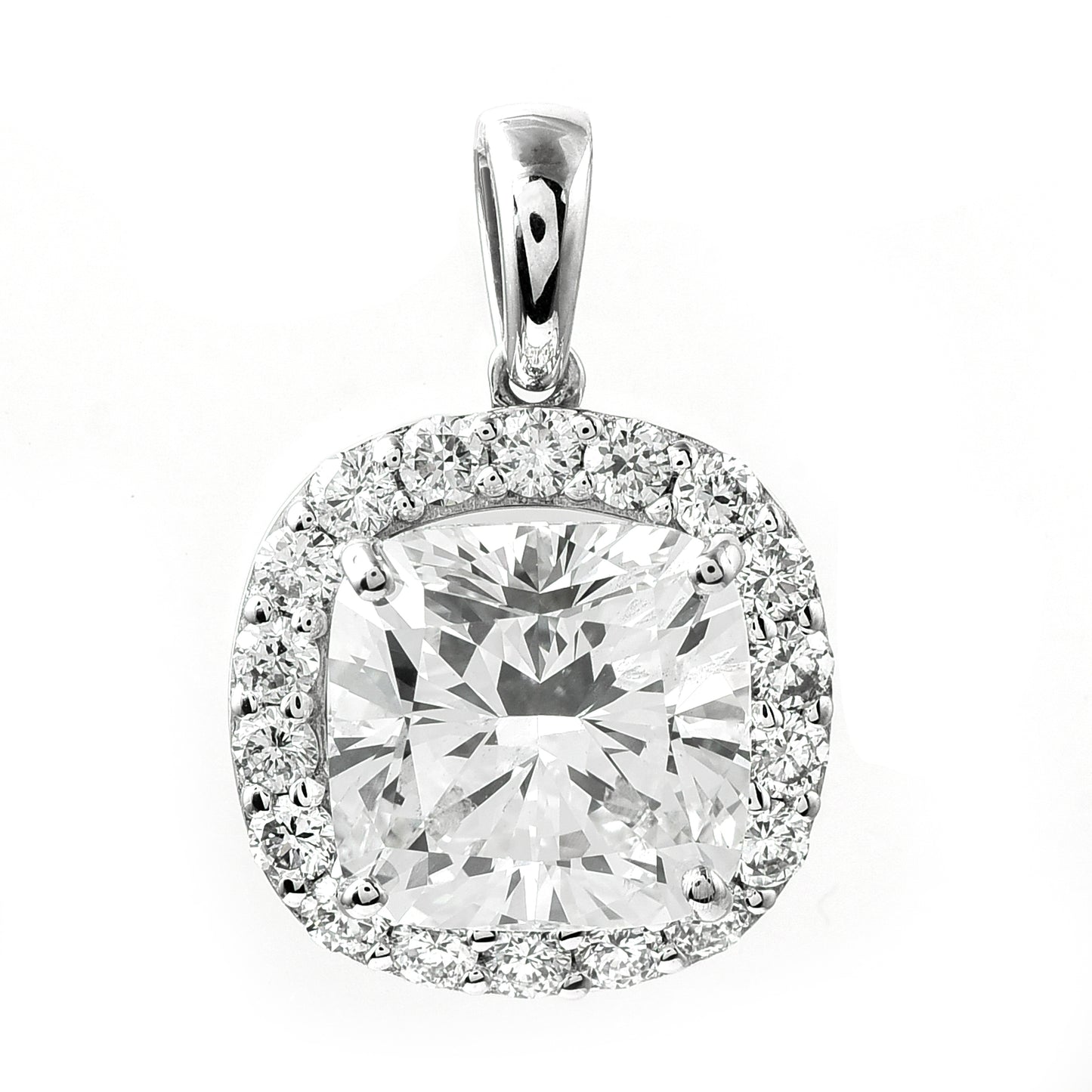 3.44 Ct Square Cushion Modified Brilliant Lab Grown Diamond 14K Gold Pendant