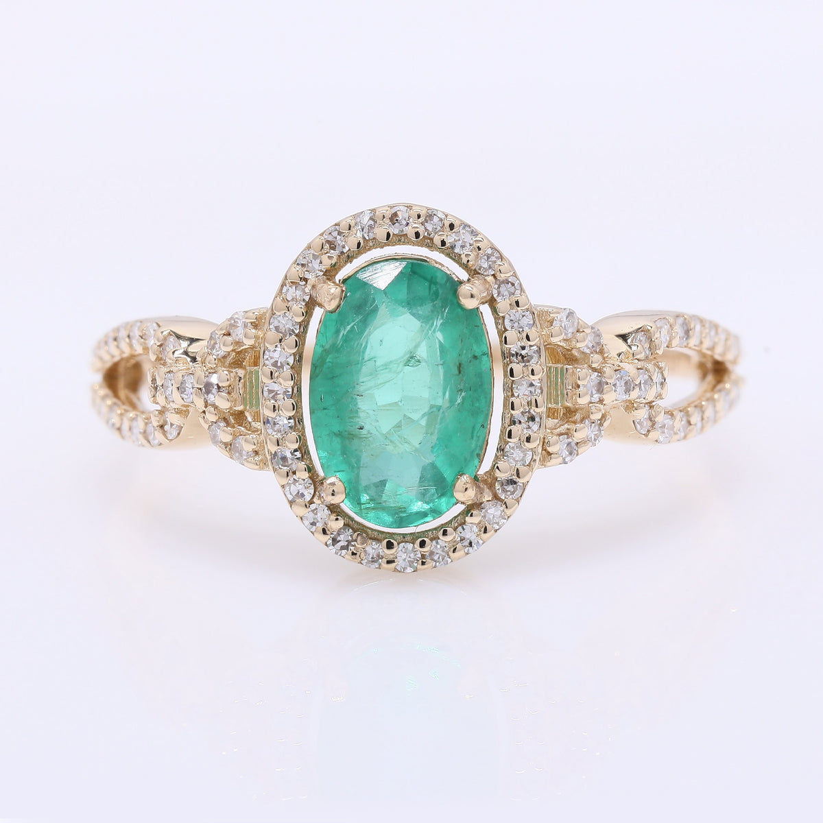 1.26 Ct Oval Mixed Cut Natural Emerald 14K Gold Ring
