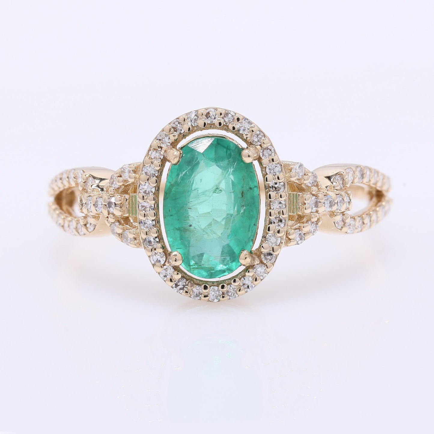 1.26 Ct Oval Mixed Cut Natural Emerald 14K Gold Ring