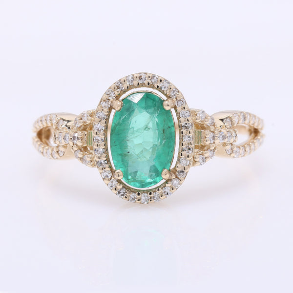 1.26 Ct Oval Mixed Cut Natural Emerald 14K Gold Ring
