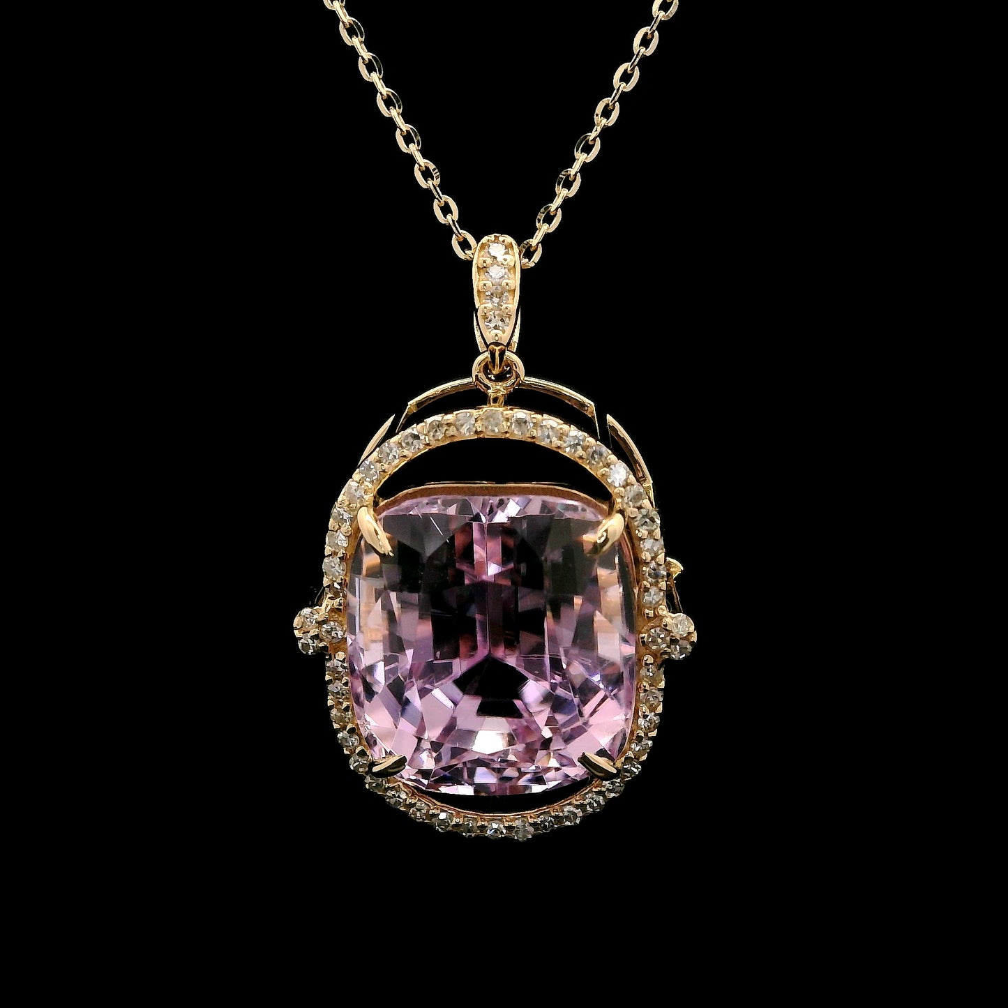 10.06 Ct Cushion Kunzite 14K Gold Pendant