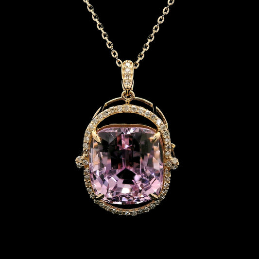 10.06 Ct Cushion Kunzite 14K Gold Pendant