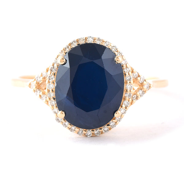 3.93 Ct Oval Mixed Cut Natural Sapphire 14K Gold Ring