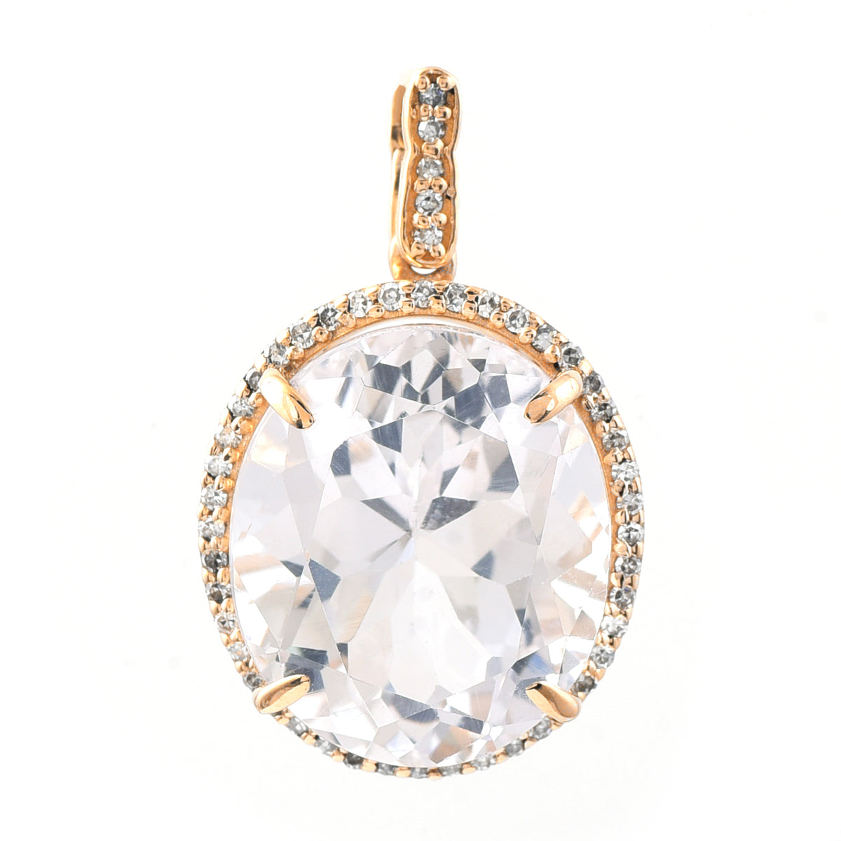 10.81 Ct Oval Mixed Cut Natural Topaz 14K Gold Pendant