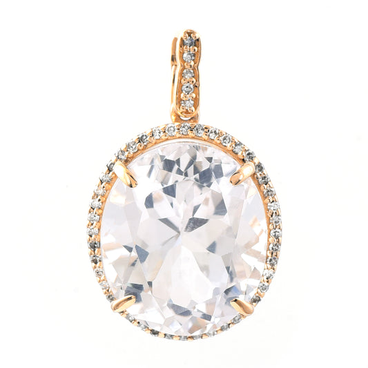 10.81 Ct Oval Mixed Cut Natural Topaz 14K Gold Pendant
