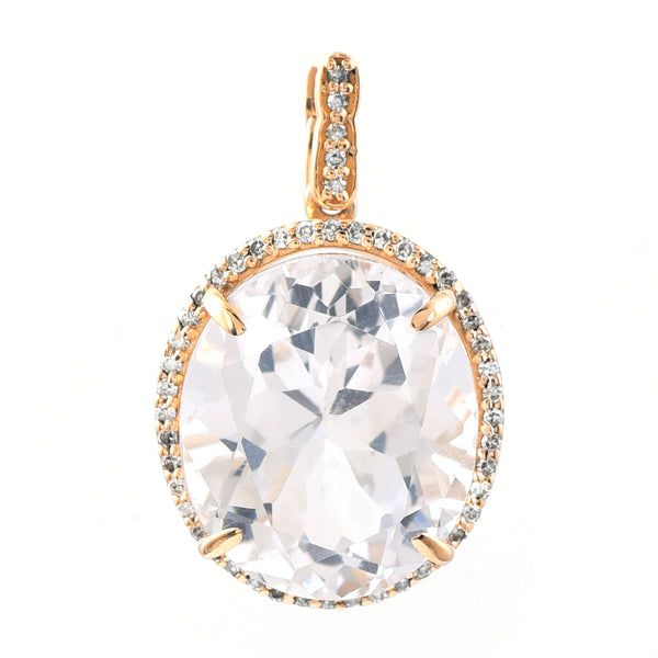 10.81 Ct Oval Mixed Cut Natural Topaz 14K Gold Pendant