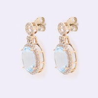 3.58 Ct Oval Mixed Cut Natural Aquamarine 14K Gold Earrings